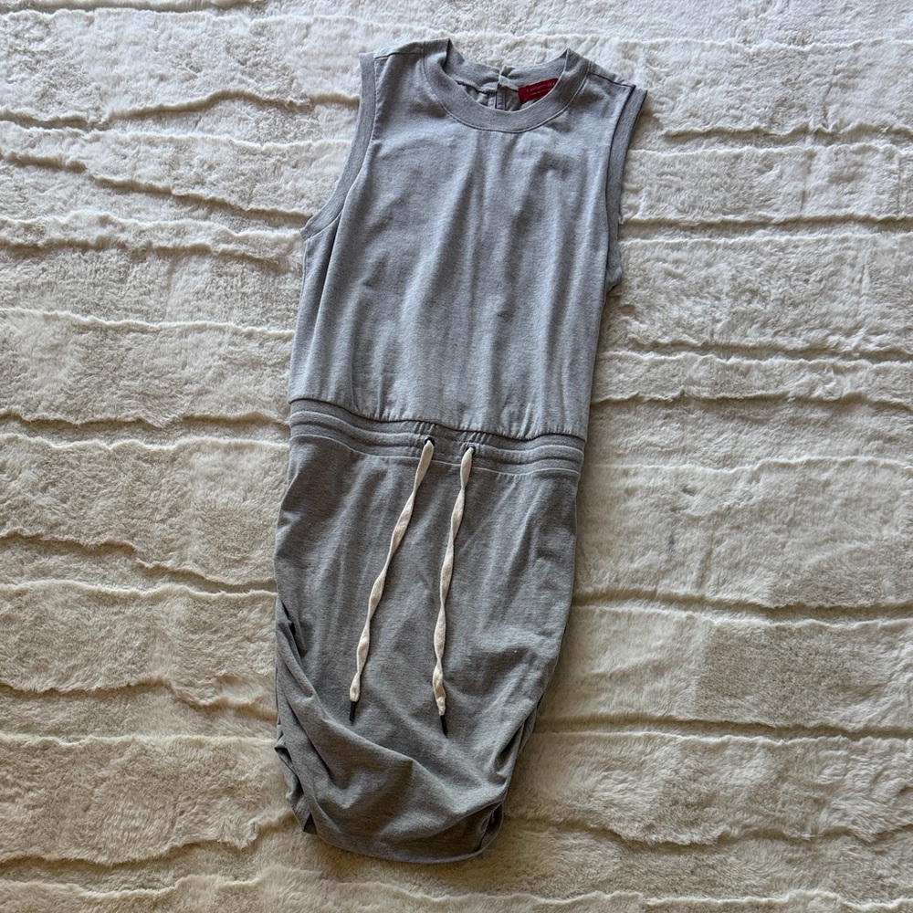 Sleeveless Grey Drawstring Midi Dress